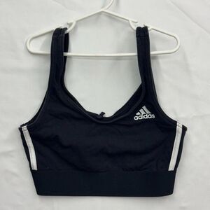 Adidas Womens Small Black Racerback Sports Bra with White Stripes Activewear